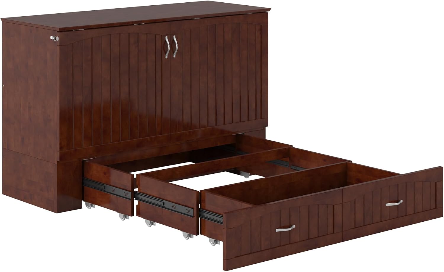 AFI, Southampton Murphy Bed Chest Queen with 6' Mattress, Storage Drawer & Built-in USB Charger, Walnut