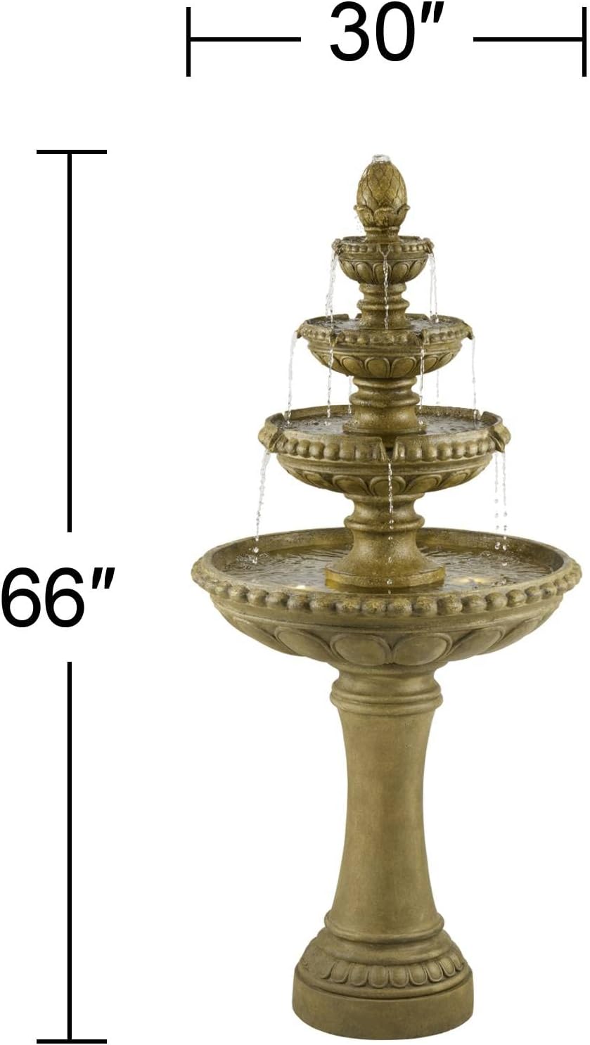 Sag Harbor 66' High Large Italian Outdoor Decor Sand Stone Floor Fountain with Light LED Waterfall 4-Tier Standing Basin Water Feature for Outside Garden Patio Yard Backyard Porch - John Timberland