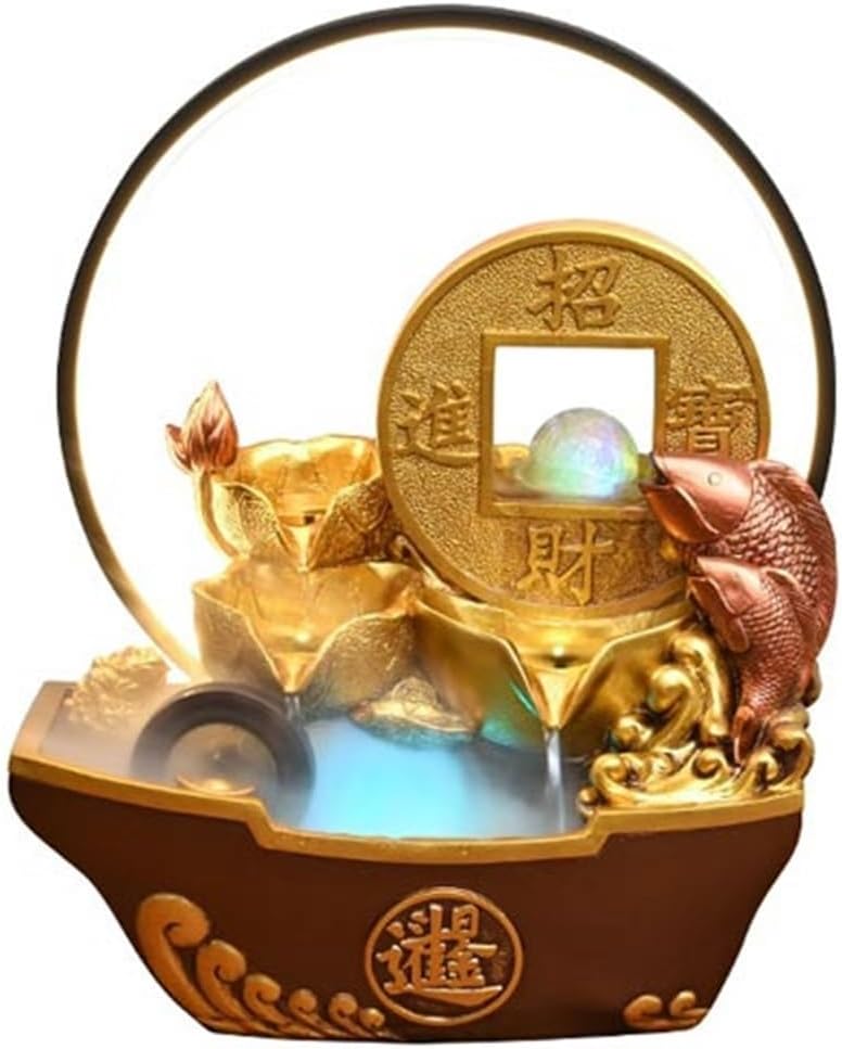 Tabletop Fountain Waterfall Light Luxury Water Ornaments Circulating Waterscape with Feng Shui Wheel Meditation Fountain(Large)
