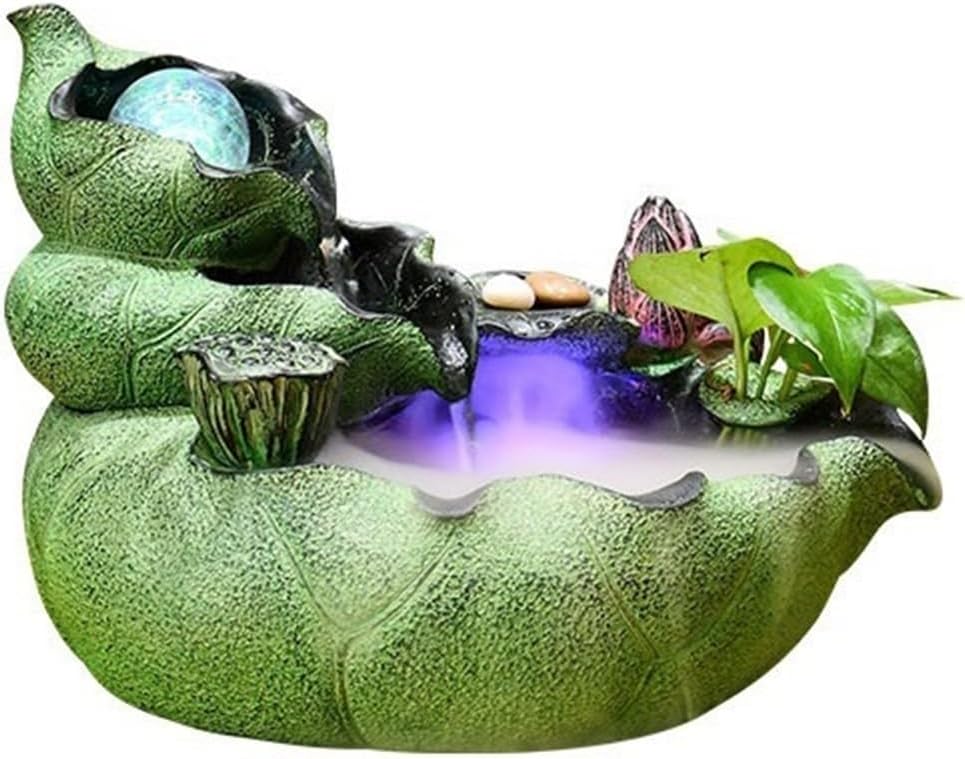 Tabletop Fountain Waterfall Indoor Fountain Chinese Style Lotus Leaf and Flowing Water Ornaments Circulating(Small)