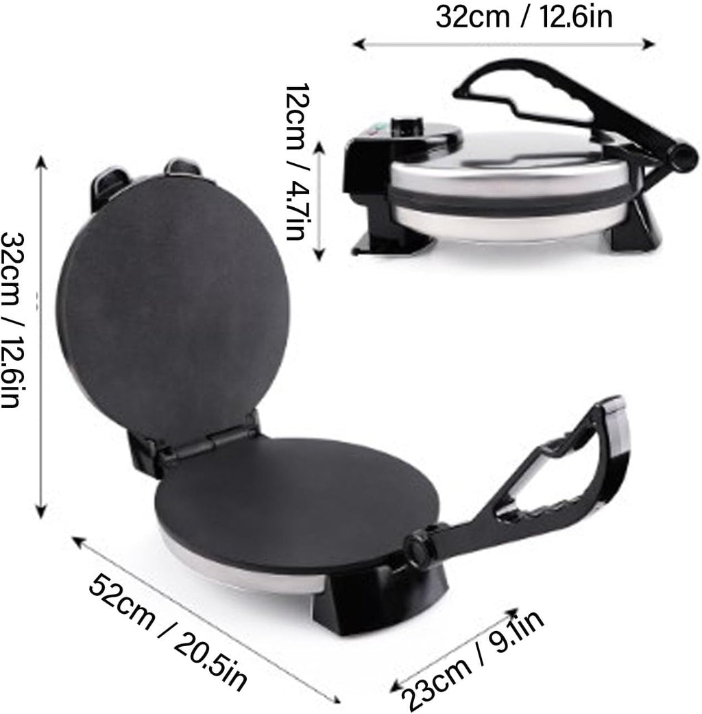 Tortilla Press 10 inch, Electric Tortilla Maker Knob Temperature Control Anti Stick Roti Maker Machine with Stainless Steel Cover