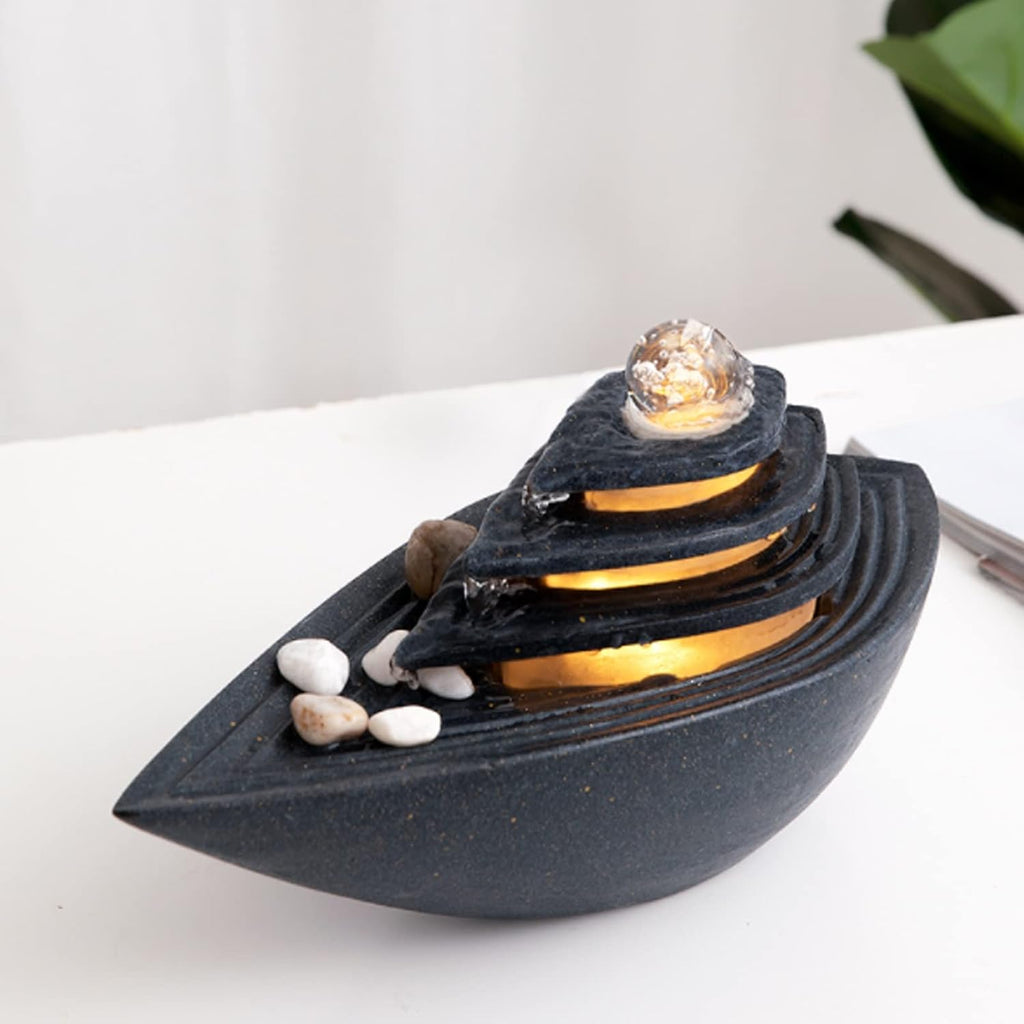 Indoor Fountain Black Indoor Tabletop Water Fountain with LED Lights Rolling Ball Relaxation Tabletop Fountain Waterfall Home Decor Table Centerpiece, Small Desktop Size Tabletop cor