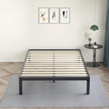 MAF 14 Inch Queen Platform Bed Frames with Wooden Slats, Black 3500 Lbs Heavy Duty Metal Bed Frame with Anti-Collision Round Legs, No Box Spring Needed, Easy Assembly