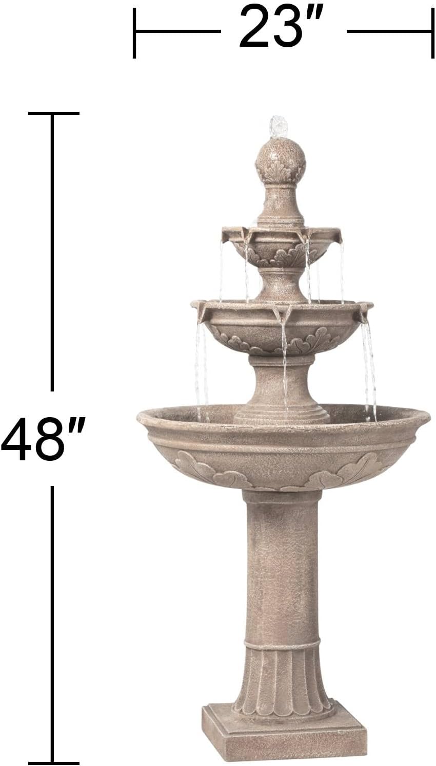 Stafford 48' High Large Traditional Italian Indoor Outdoor Decor Faux Stone Floor Fountain Waterfall 3-Tier Standing Basin Water Feature for Outside Garden Patio Yard Backyard Porch - John Timberland