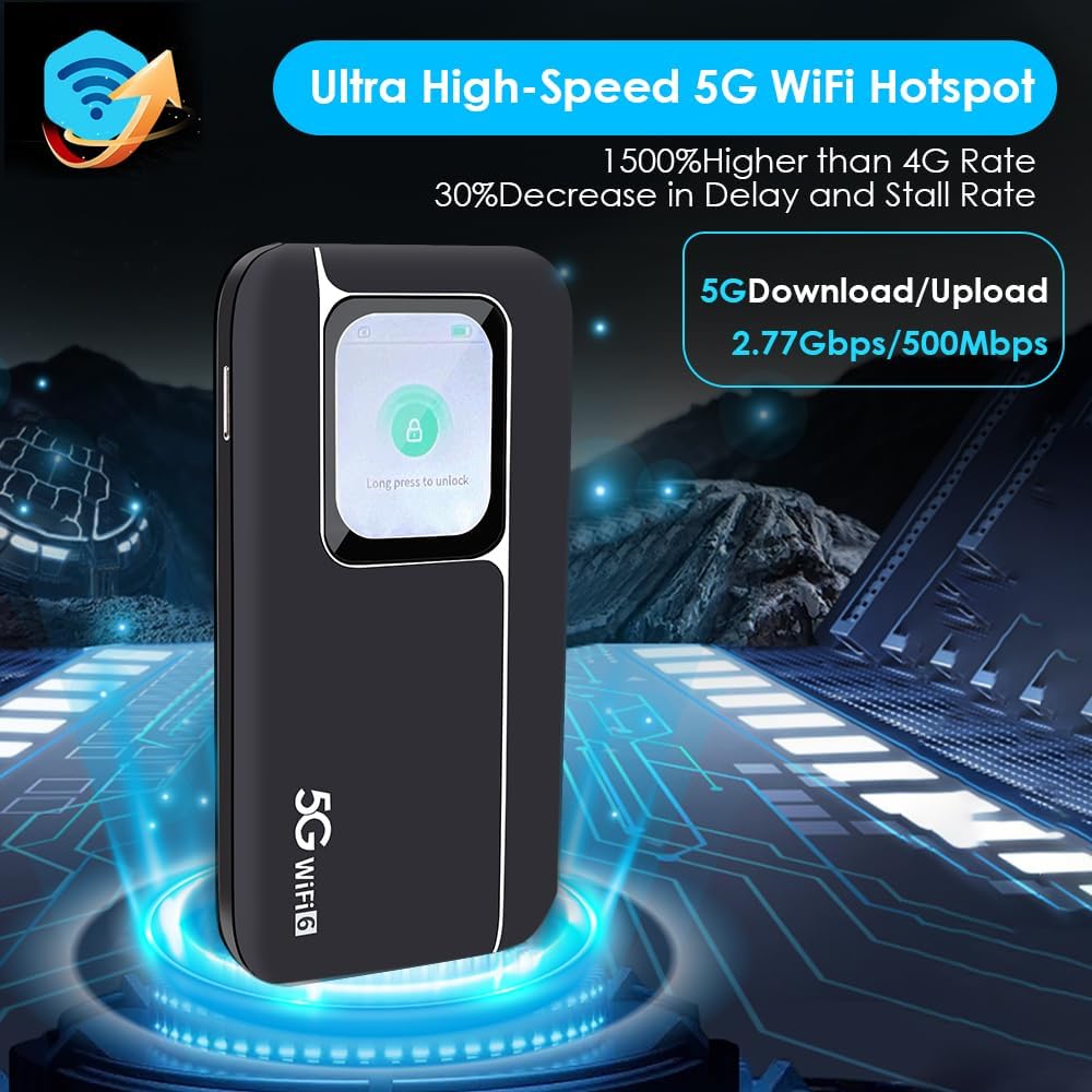 5G Band Router High Speed Mobile Hotspot 2.01 Inch Screen Portable Hotspot Mobile Hotspot Device for Travel Business, Support Up to 16 Devices, Large Touch Screen