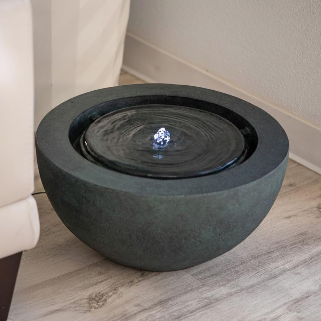 XBrand 19.8' W Round Sphere Water Fountain Indoor Outdoor with LED Light, Polyresin Bubbler Feature for Patio Garden Yard Home Décor, Dark Green
