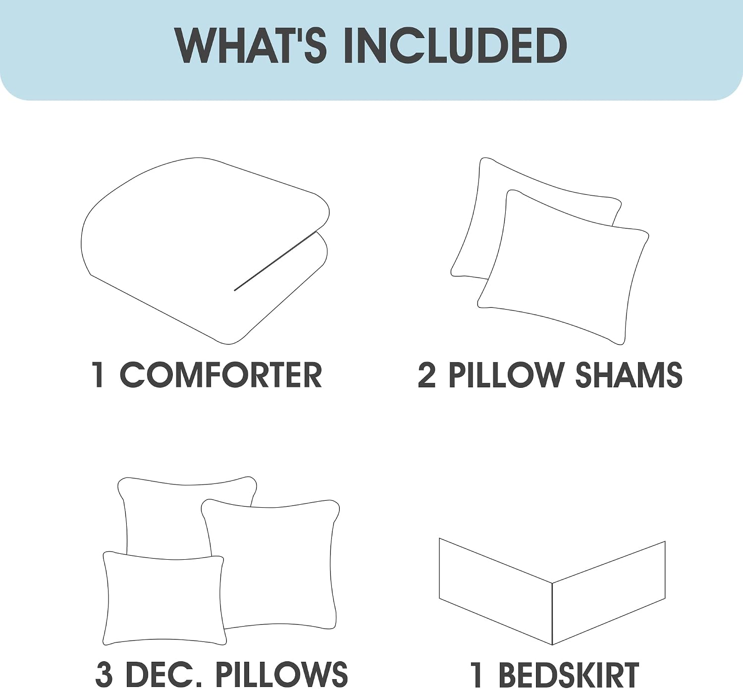 LANCO MODERN LIFESTYLE 7 Piece Comforter Set, Blue White, Queen Size, Boho Style Geometric Microfiber Embroidery, Bed in a Bag with Bedskirt, Pillow Shams and Decor Pillows