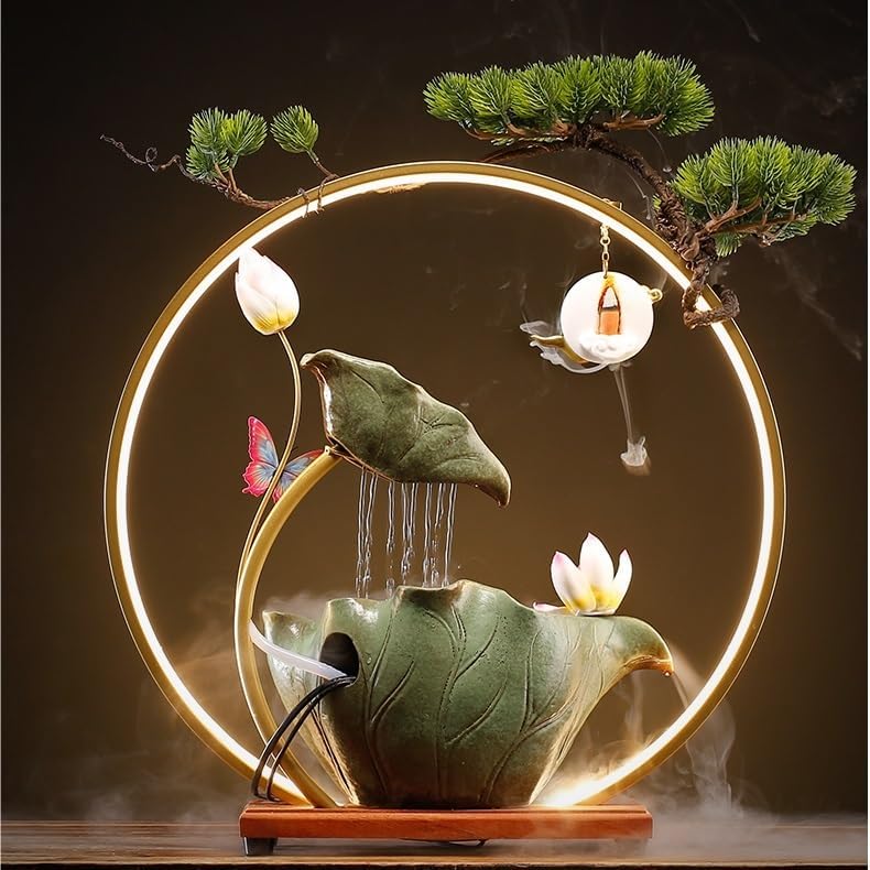 Desktop Fountain Tabletop Fountain Ceramic Flowing Water Ornaments Circulating Water Simple Modern Living Room Decorations Waterfall Fountain(A)