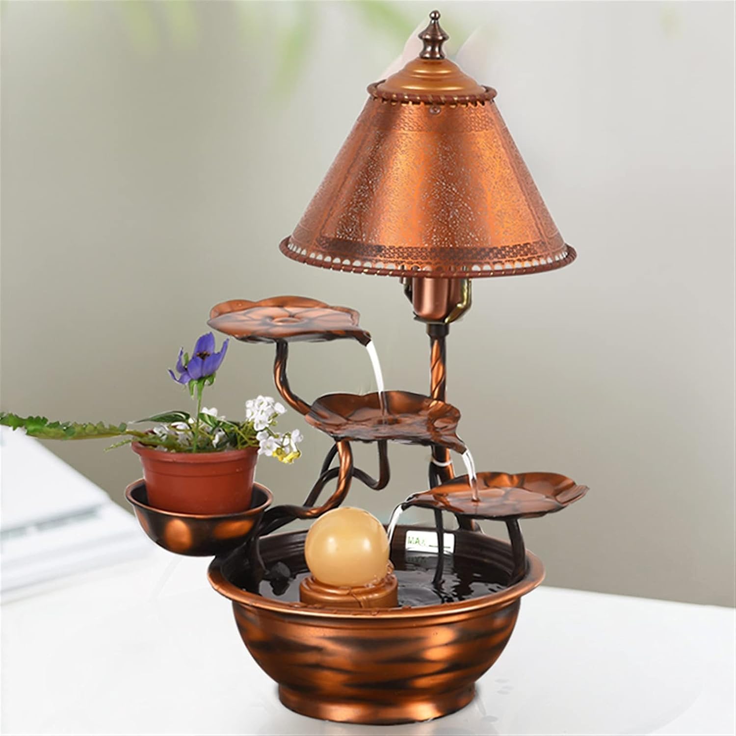 Indoor Water Fountain Tabletop Fountains Pure Copper Tabletop Water Fountain - Indoor Desktop Decoration Waterfall Fountain Metal Flower Indoor/Outdoor Water Fountain Meditation Fountain