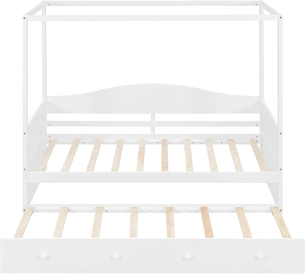 Harper & Bright Designs Twin Size Canopy Day Bed with Twin Size Trundle, White