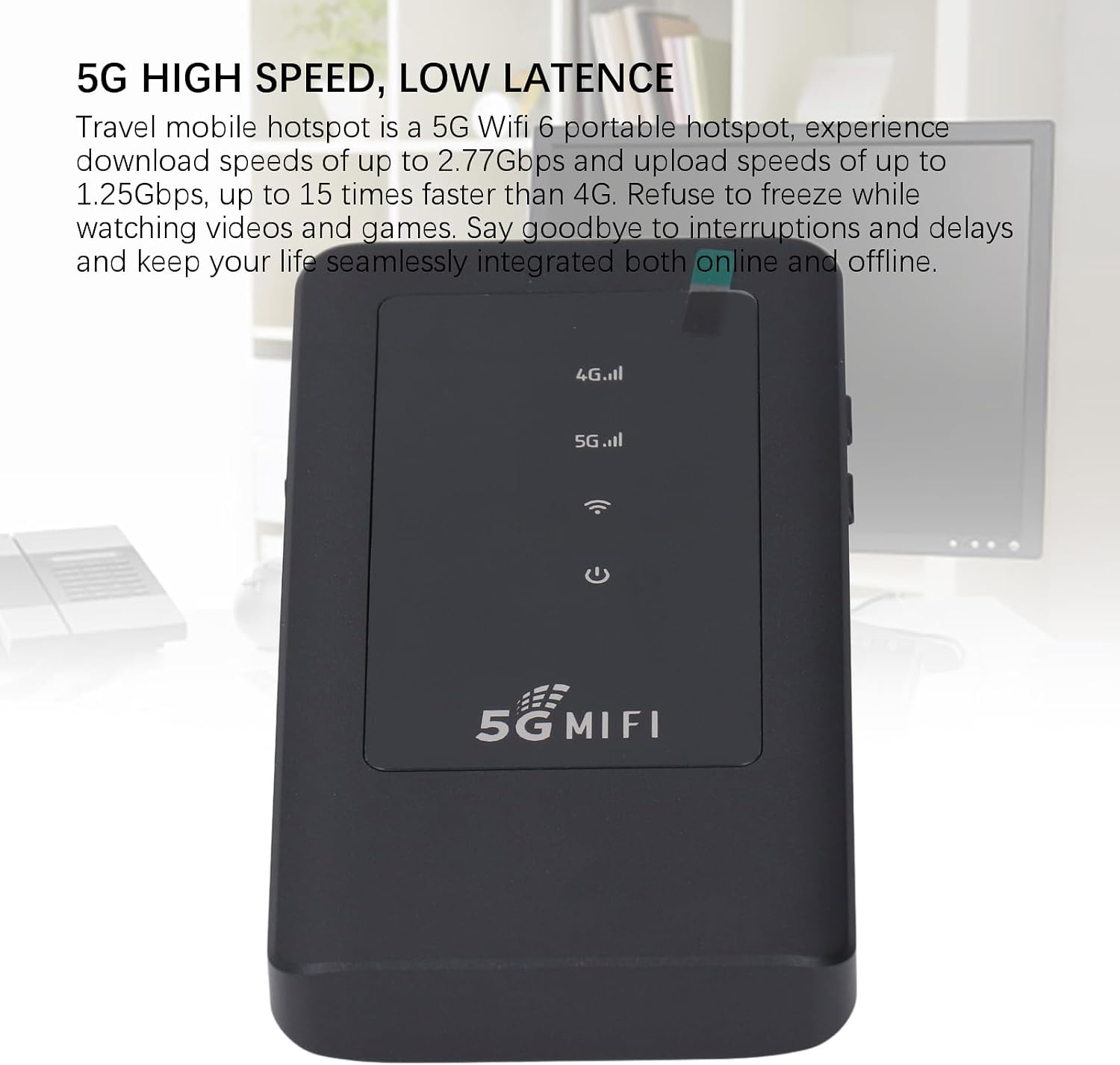 Vikye Portable WiFi Hotspot, 5G WiFi6 2.77Gbps Mobile Router with Nano SIM Card Slot, for Travel Supports 16 Devices USB C Power, Black