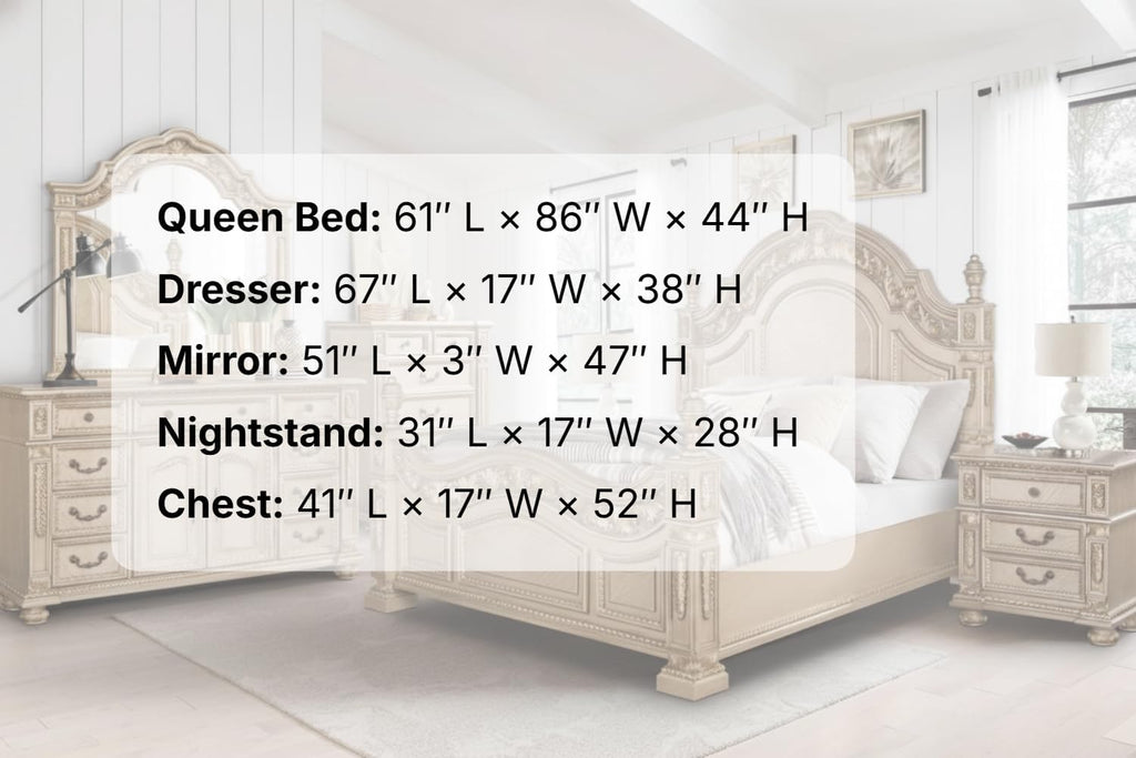 First of a Kind Carolina Gold Finish Traditional 5 Piece Queen Bedroom Set with Upholstered Tufted Headboard Ornate European Inspired Design Coordinated Furniture Collection