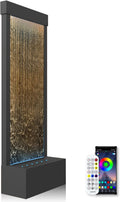 LONGRUN 48' Indoor Waterfall with App-Controlled RGB Lights, Elegant Floor Fountain, Floor Standing Water Feature, Indoor Fountain & Waterfall Freestanding Home Decor Easy Setup Water Fall Black-Brown