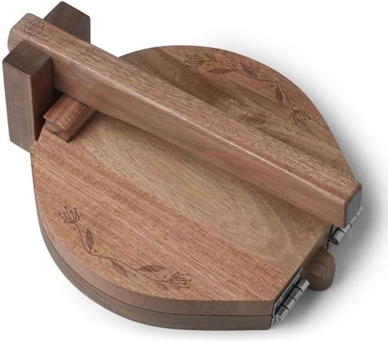 FHJ MARKET PLACE Wildflower Wooden Tortilla Press with ONE tortilla warmer made from corn husk