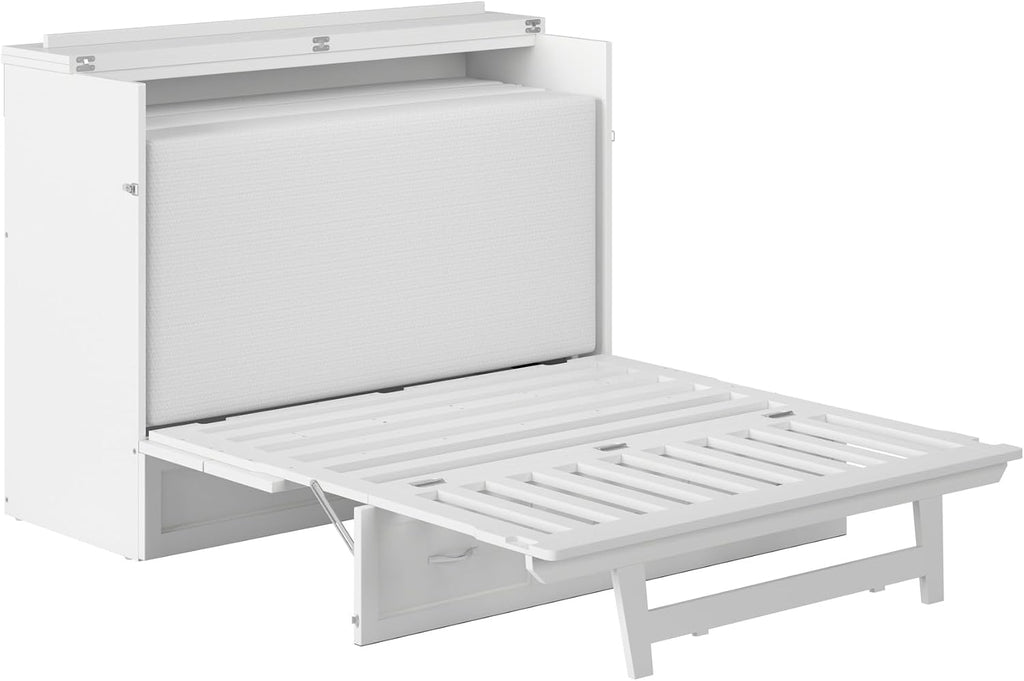 AFI, Northfield Murphy Bed Chest Full with 6' Mattress, Storage Drawer & Built-in USB Charger, White