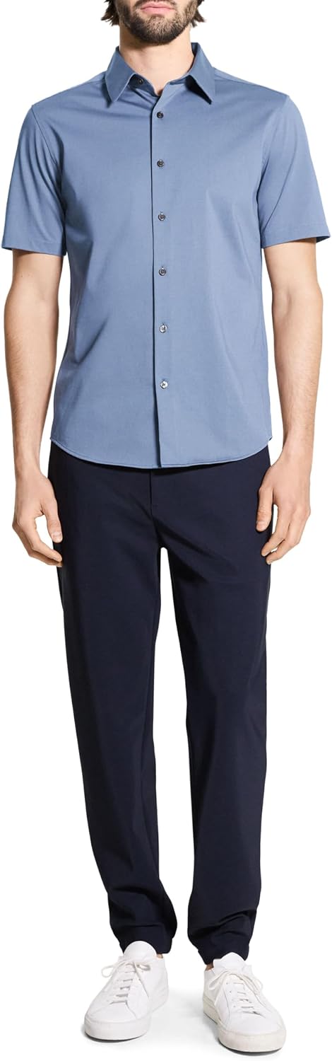 Theory Men's Theory Men's Irving Short Sleeve Button Down Woven in Structure Knit
