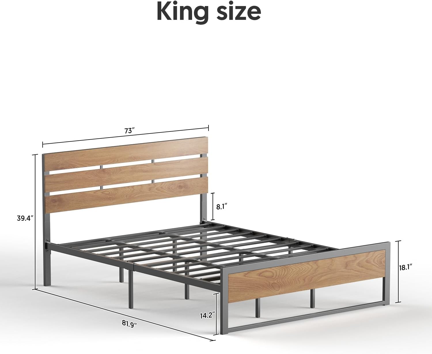 BONSOIR King Size Bed Frame Steady Steel Platform with Wood Headboard/Footboard,No Box Spring Needed, Easy Assembly, Squeaking Free (King Size)