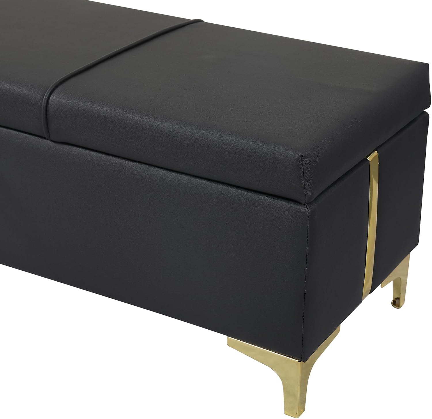 2 Pieces Bedroom Sets, Queen Size Velvet Upholstered Platform Bed with Hydraulic Storage System and Gold Decoration, Storage Ottoman with Metal Legs, Modern Design (Black)