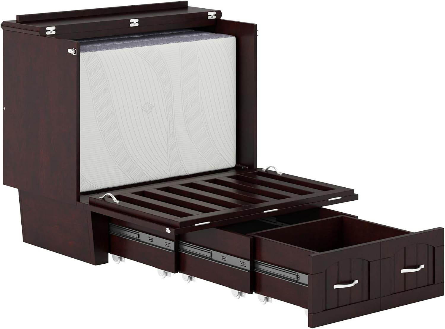 AFI, Nantucket Twin Murphy Bed Chest with Mattress, Storage Drawer and Built-In USB Charger, Espresso