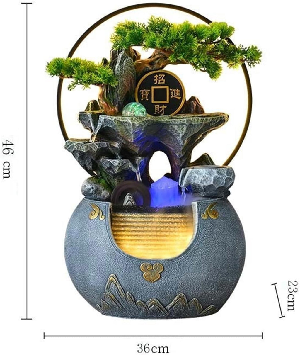Tabletop Fountain Waterfall Tabletop Water Fountain Rockery with Waterfall and Decorative Piece for Home Office Decor(Gris)