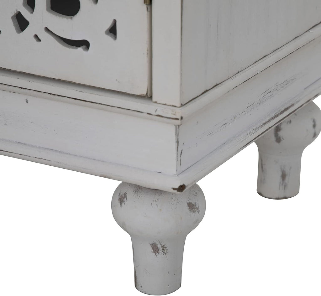 Sophia & William Accent Cabinet Small with Single Door, 31.5' Tall Side End Table, Distressed Nightstand with Wooden Frame and Hollow Carved Door, White