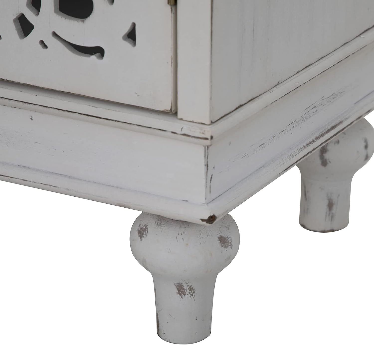Sophia & William Accent Cabinet Small with Single Door, 31.5' Tall Side End Table, Distressed Nightstand with Wooden Frame and Hollow Carved Door, White