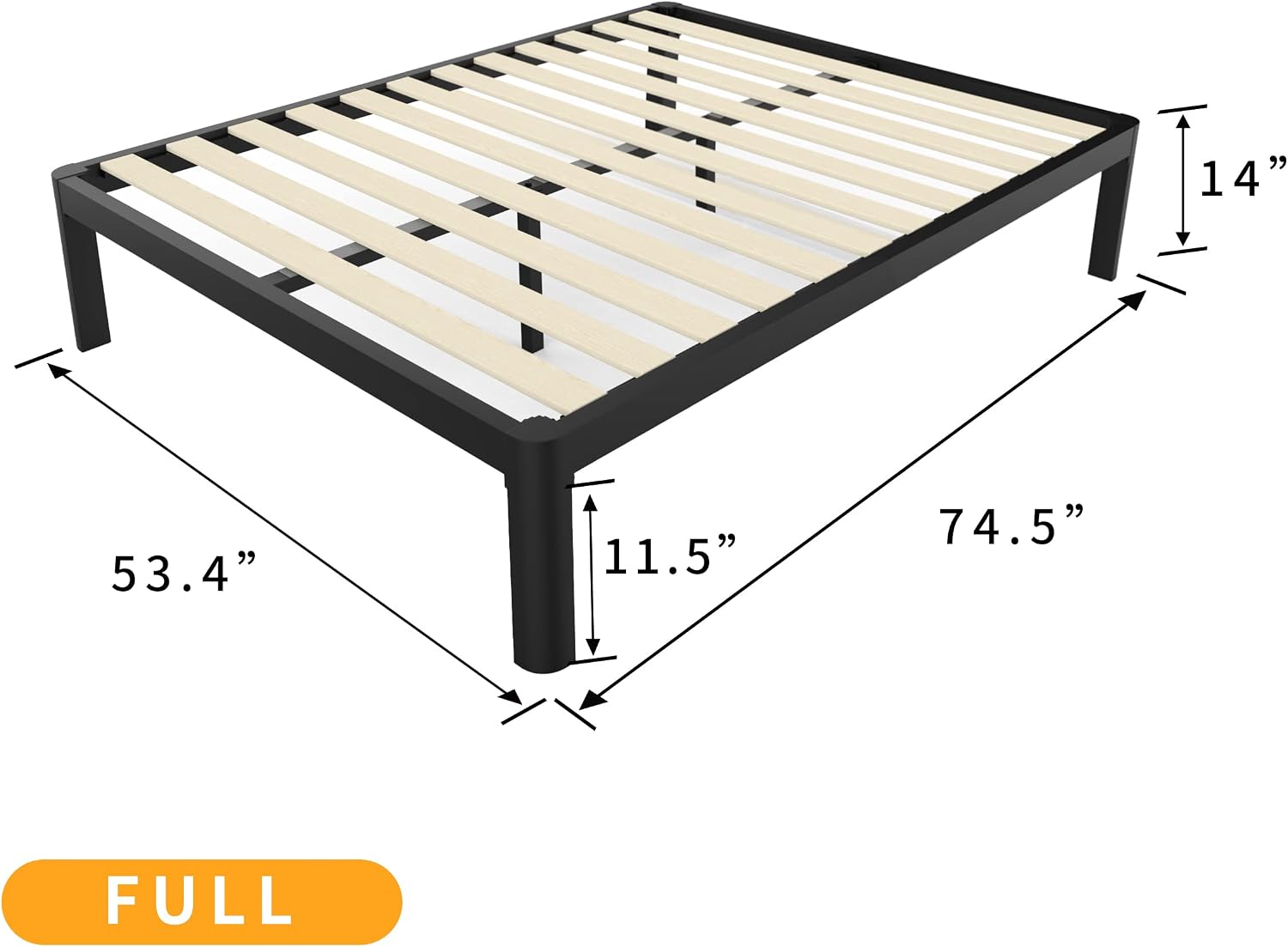 MAF 14 Inch Full Size Platform Bed Frames with Wooden Slats, Black 3500 Lbs Heavy Duty Metal Bed Frame with Anti-Collision Round Legs, No Box Spring Needed, Easy Assembly