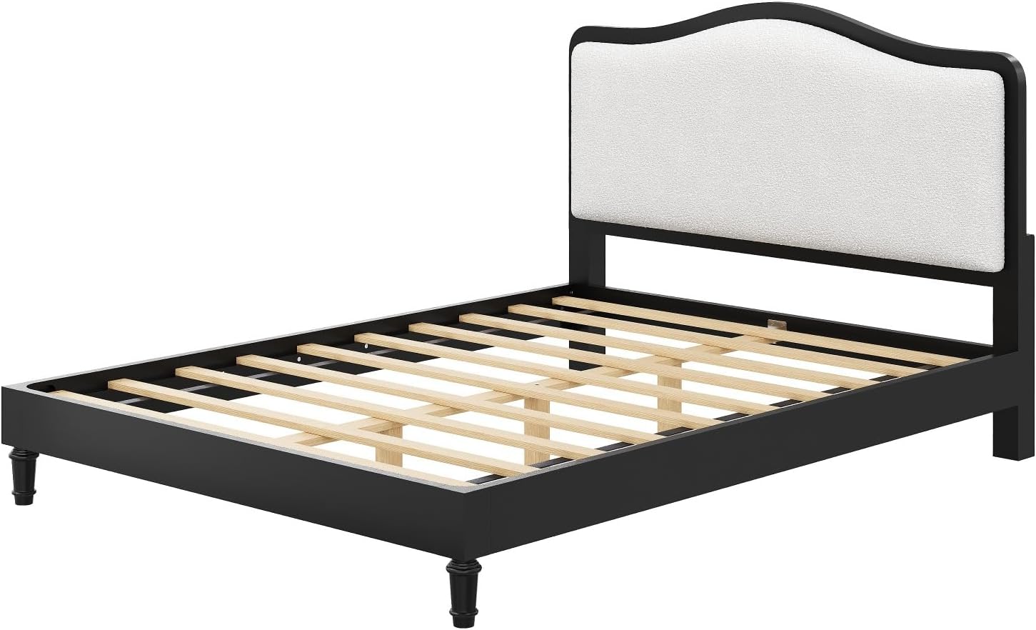 VilroCaz Queen Size Platform Bed with Upholstered Headboard, Versatile Solid Wood Platform Bed Frame with Sturdy Slats Support (Black Frame, Queen)