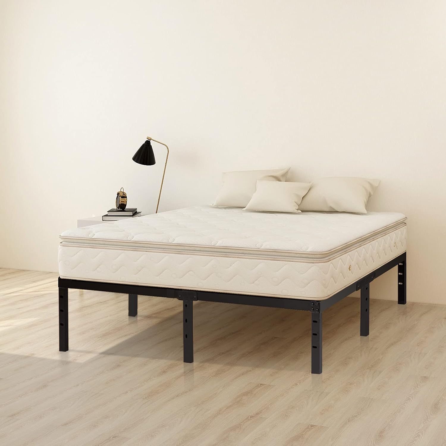 Wulanos King Size Bed Frame 18 inch Tall, 3500lbs Heavy Duty Metal Platform with Steel Slats Support, No Box Spring Needed, 18-inch Bedframe with Ample Storage, Sturdy and Noise-Free, Black