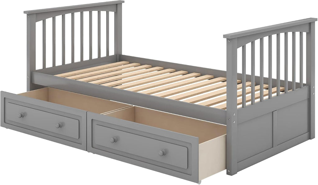 Harper & Bright Convertible Wood Twin-Over-Twin Bunk Bed with Storage Drawers and Ladder - Can Be Divided Into Two Daybeds (Grey)