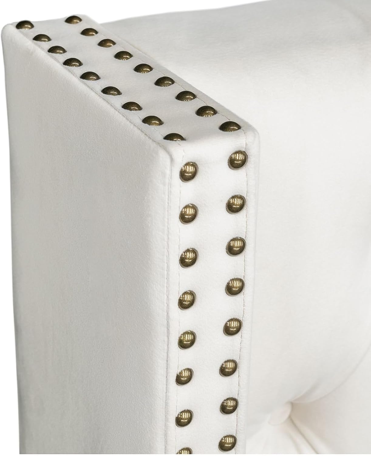 Madison Park Amelia Headboard Queen Wingback Upholstered - Hand-Tufted Button Detail, Double Nailhead Trim, Foam-Padded Durable Fabric, Adjustable Fit for Classic Bedrooms-Beige Velvet