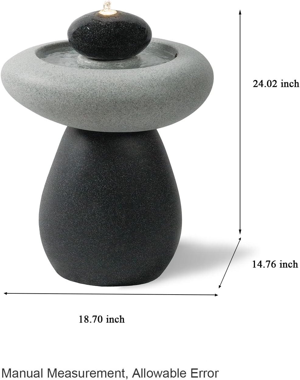 24.02' H Outdoor Water Fountain Made with Eco-Friendly Recyclable Materials, Polyethylene Rock Waterfall Outdoor Fountain, Garden Decor with LED Light & Pump for Patio, Backyard