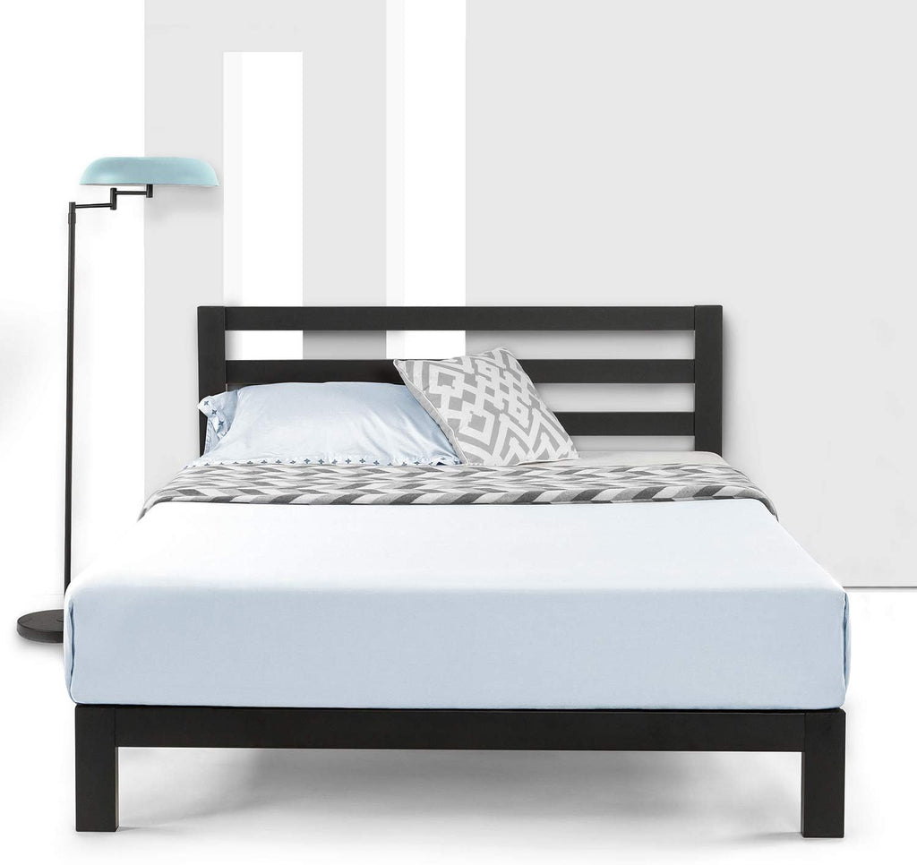 Mellow 10 inch Heavy Duty Metal Platform Bed W/Headboard/Wooden Slat Support/Mattress Foundation (No Box Spring Needed), Twin, Black
