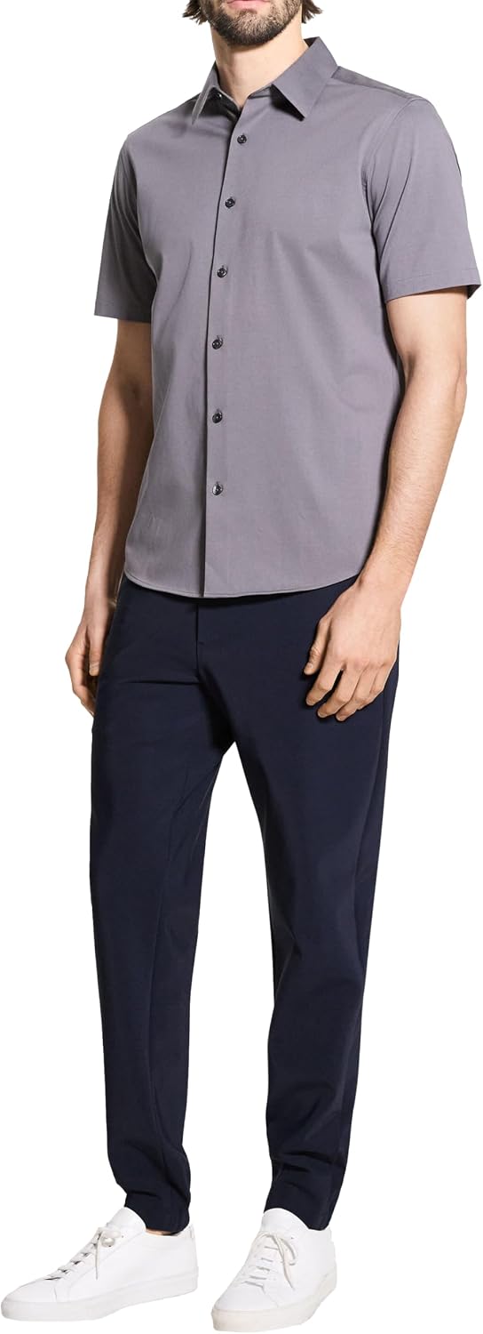 Theory Men's Theory Men's Irving Short Sleeve Button Down Woven in Structure Knit