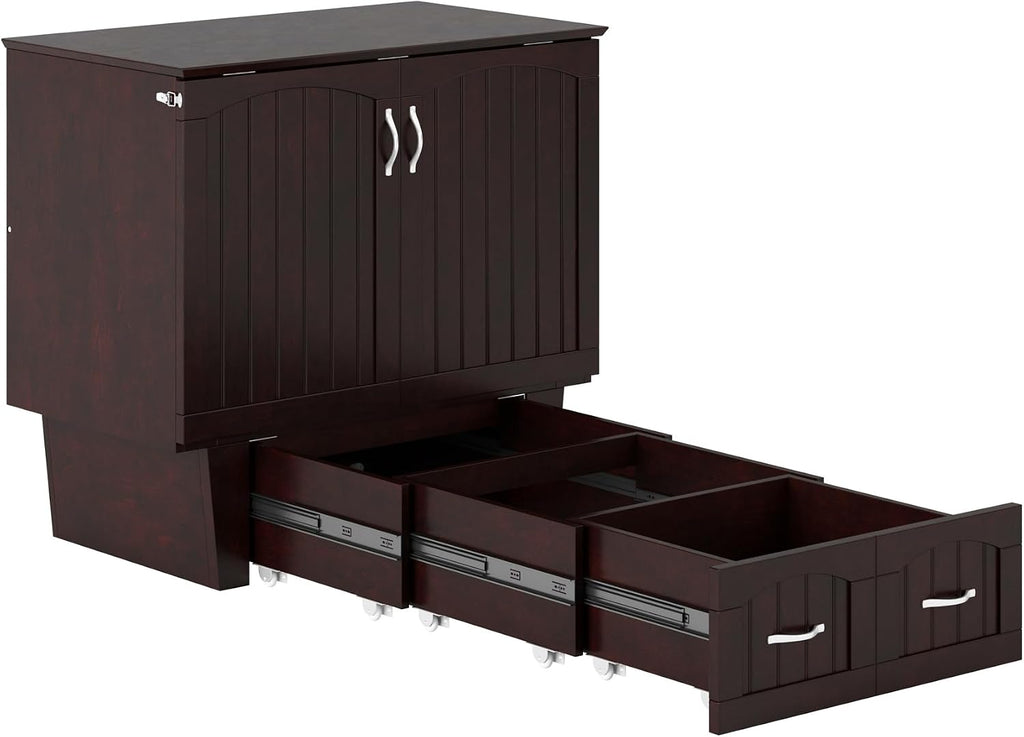 AFI, Nantucket Twin Murphy Bed Chest with Mattress, Storage Drawer and Built-In USB Charger, Espresso