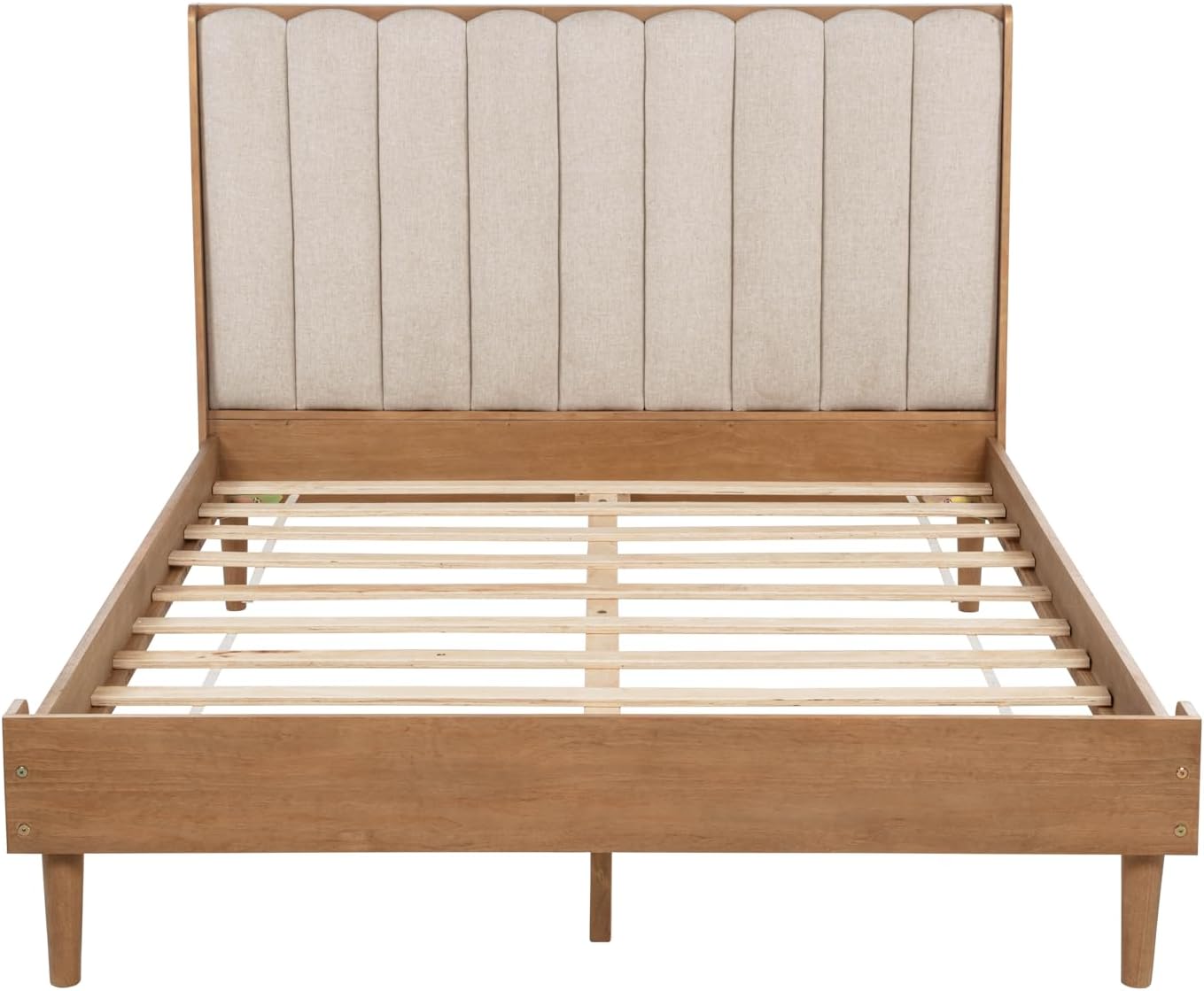 JIVOIT Queen Size Platform Bed with Piano Key Style Upholstered Headboard, Wood Bed with Strengthened Bed Frame, Wood Slats Support, No Box Spring Needed