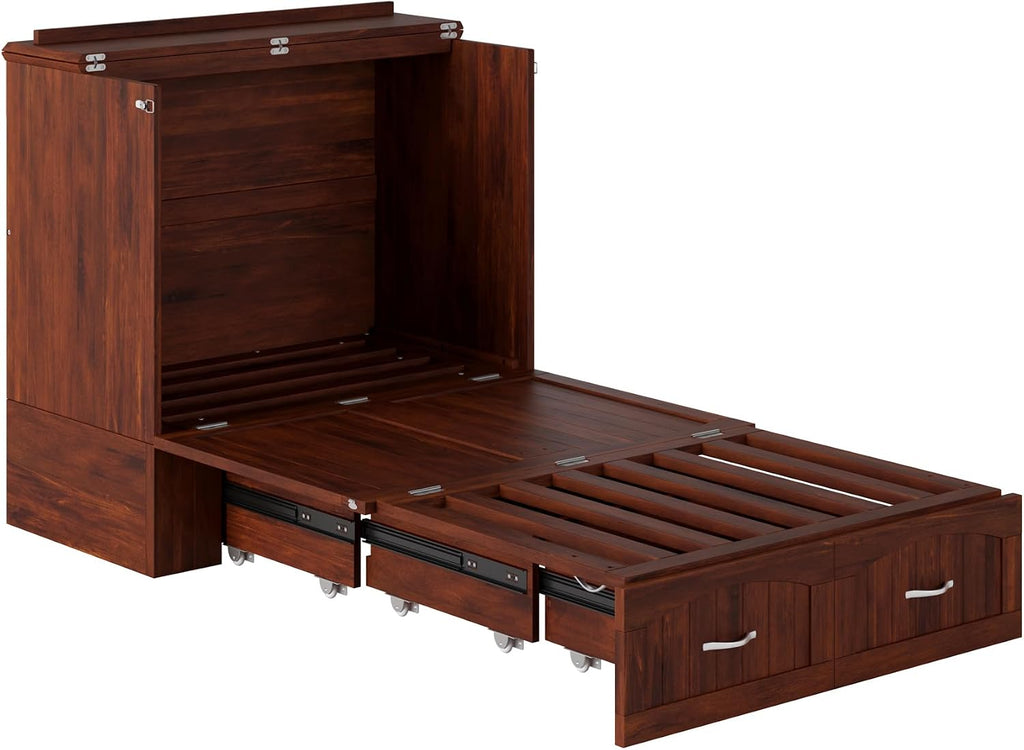AFI, Southampton Murphy Bed Chest Twin XL with 6' Mattress, Storage Drawer & Built-in USB Charger, Walnut