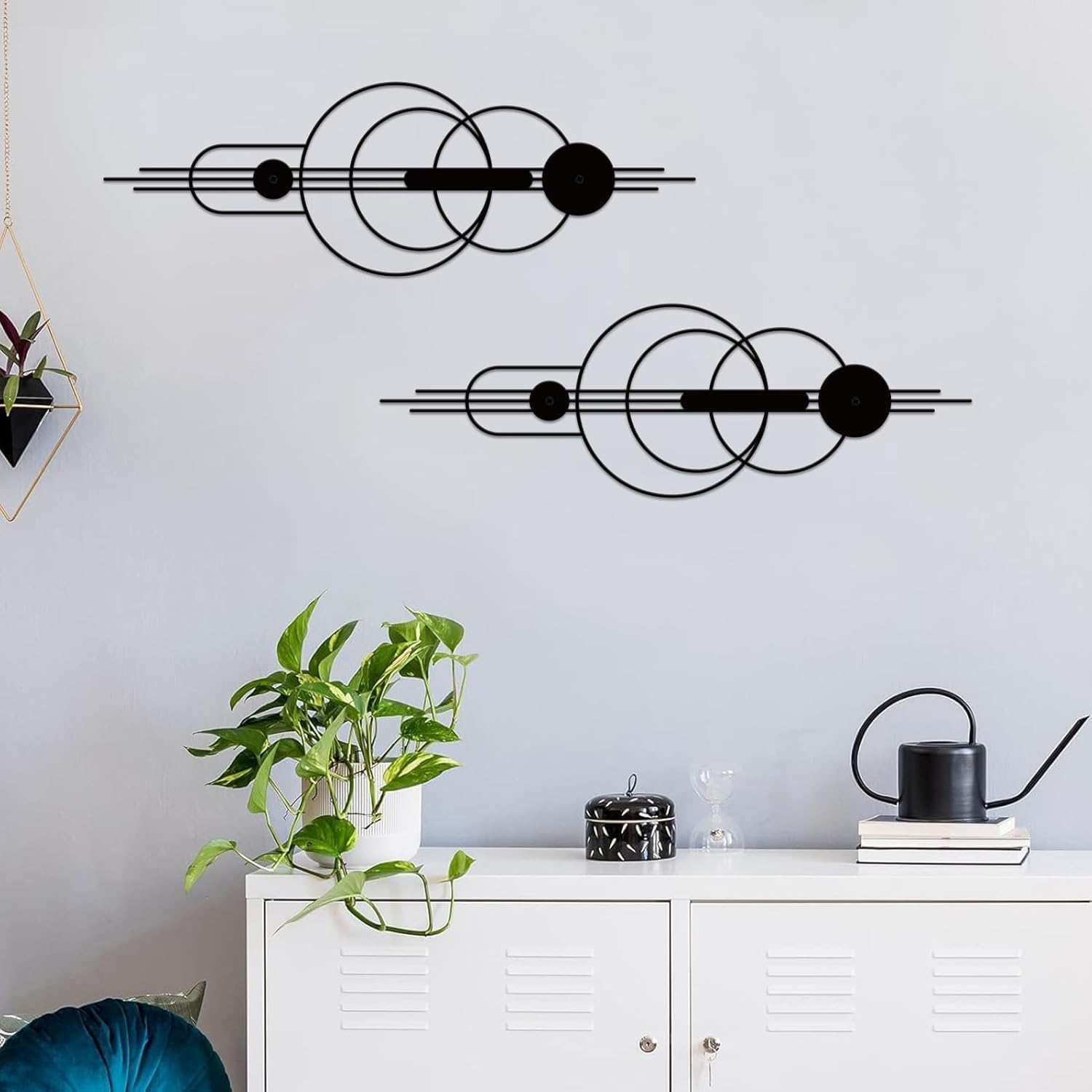 ruelen 2 Pcs Small Metal Abstract Wall Art, Modern Minimalist Wall Decor Single Line Art Metal Vertical Wall Decor Geometric Wall Hanging Sculptures for Home Bedroom Living Room, 39.37 x 12.8 Inch