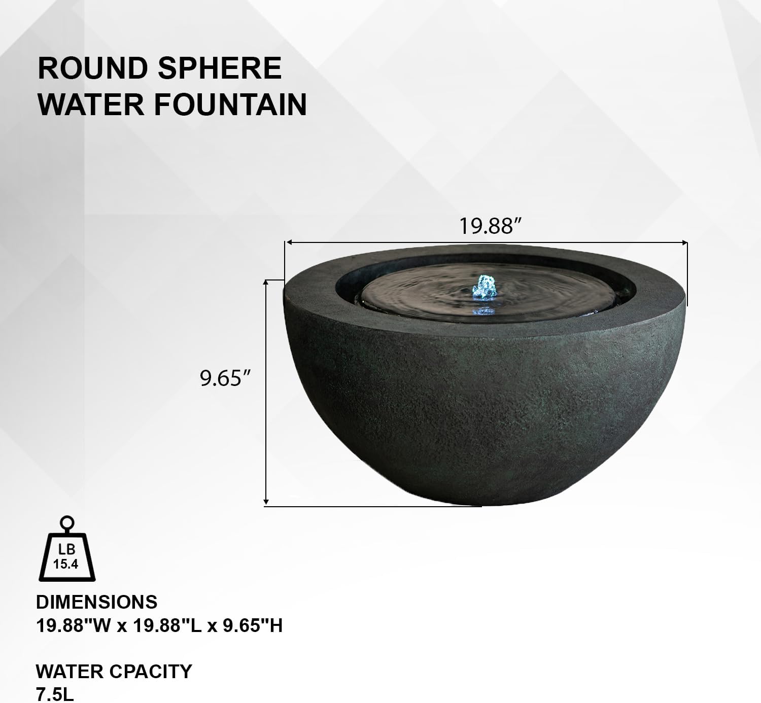 XBrand 19.8' W Round Sphere Water Fountain Indoor Outdoor with LED Light, Polyresin Bubbler Feature for Patio Garden Yard Home Décor, Dark Green