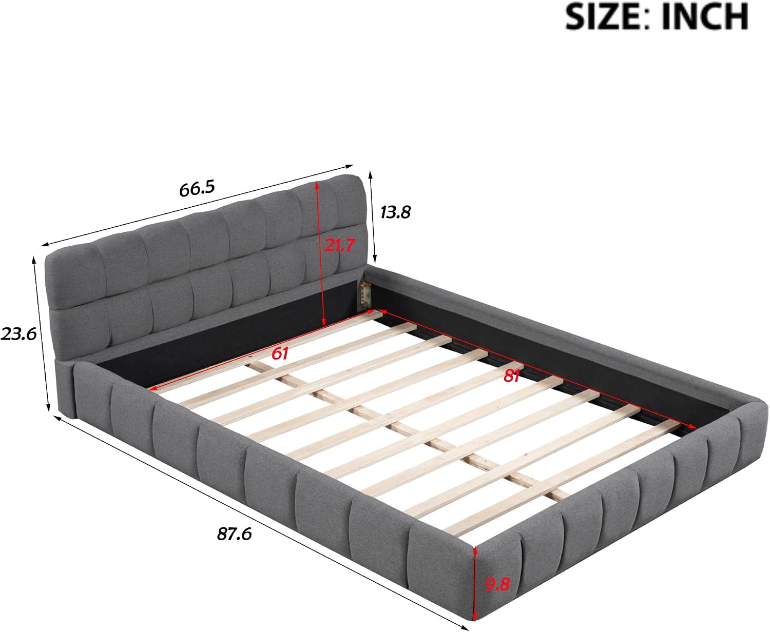 Merax Queen Size Upholstered Platform Bed Frame for Boys Girls Kids Adults Toddler with Thick Fabric, Grounded Bed with Solid Frame, Gray