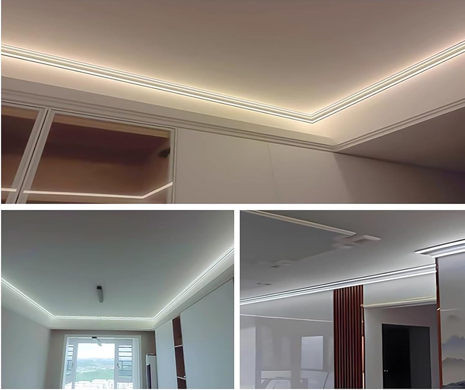 Crown Molding Lighting LED Channel, Baseboard Lighting Trim Profile for Led Strip, Surface Mounted Indirect Lighting Aluminum Channel for Hallway(1.9m/6.2ft)