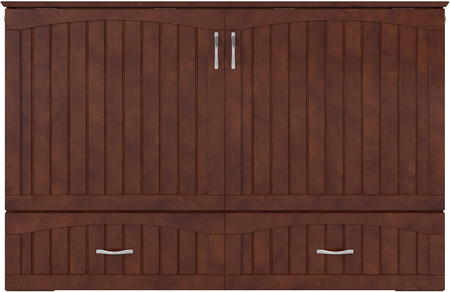AFI, Southampton Murphy Bed Chest Queen with 6' Mattress, Storage Drawer & Built-in USB Charger, Walnut