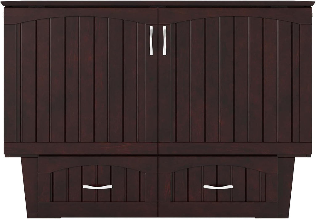 AFI, Nantucket Full Size Murphy Bed Chest with Mattress, Built-in Charging Station and Storage Drawer, Full, Espresso