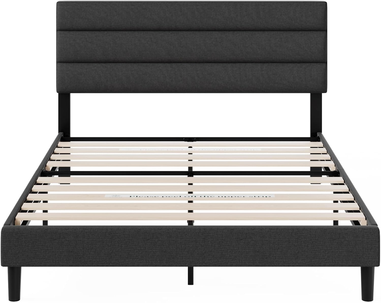 Zinus Queen Piper Upholstered Platform Bed with Horizontal Paneled Headboard, Wooden Slat Support, No Box Spring Needed, Easy Assembly, Eco Friendly Packaging, Dark Grey