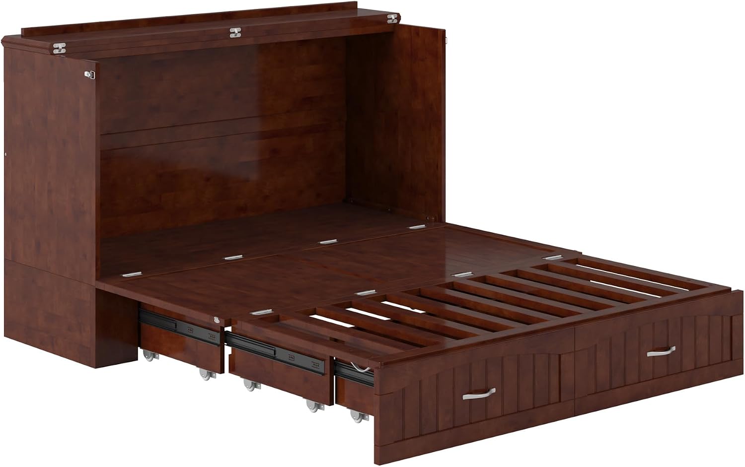 AFI, Southampton Murphy Bed Chest Queen with 6' Mattress, Storage Drawer & Built-in USB Charger, Walnut
