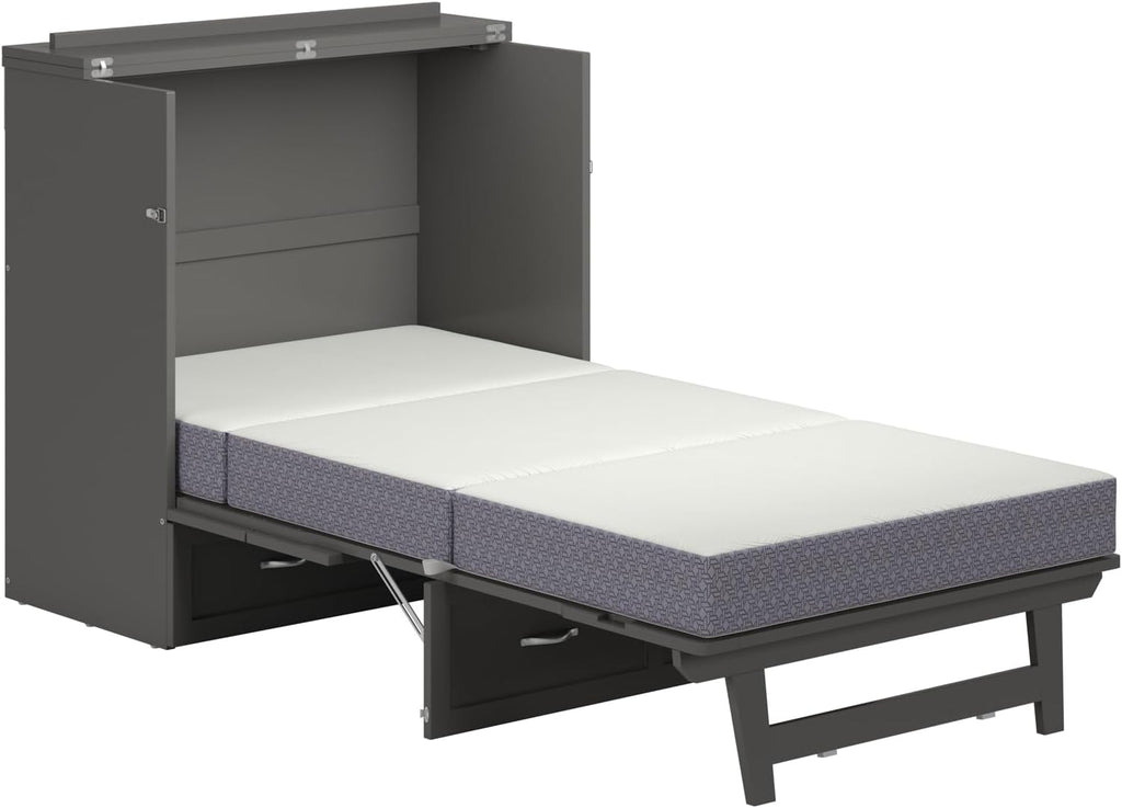 AFI, Northfield Murphy Bed Chest Twin XL with 6' Mattress, Storage Drawer & Built-in USB Charger, Grey