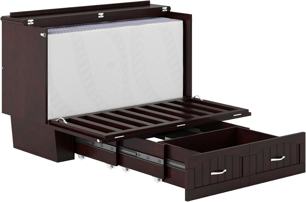 AFI, Nantucket Full Size Murphy Bed Chest with Mattress, Built-in Charging Station and Storage Drawer, Full, Espresso