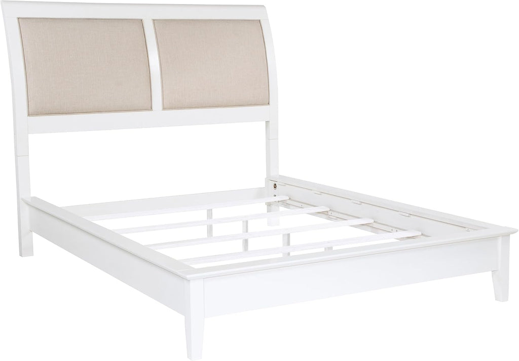 Coaster Home Furnishings Bexhill Farmhouse 4-Piece Bedroom Set Fabric Linen-Like Upholstered Queen Size Panel Bed Frame 56-inch Headboard White 223471Q-S4