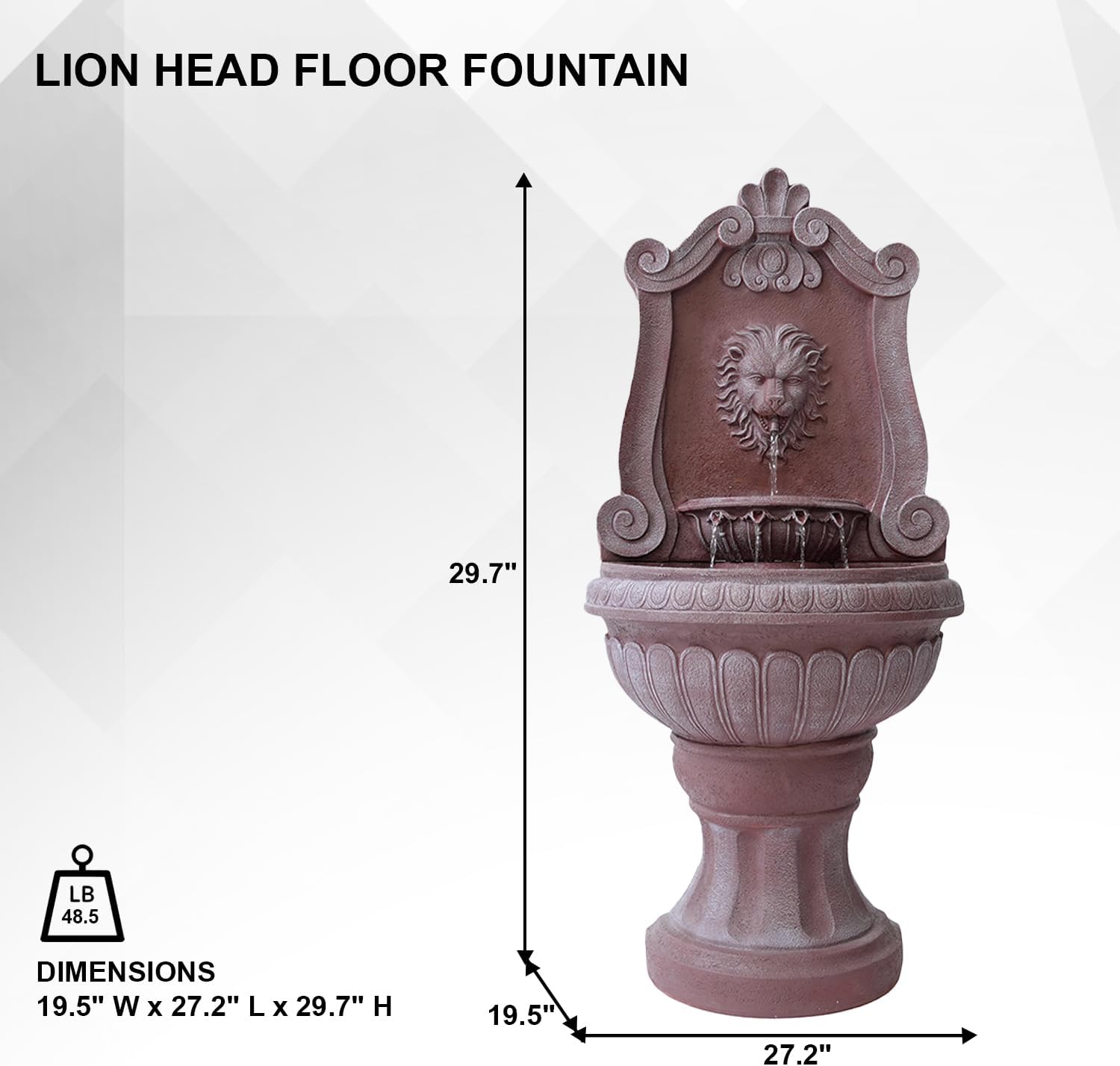 Xbrand 52.4' Sandstone Lion Head Floor Fountain, Two-Tier Outdoor Water Feature, Durable Resin Construction