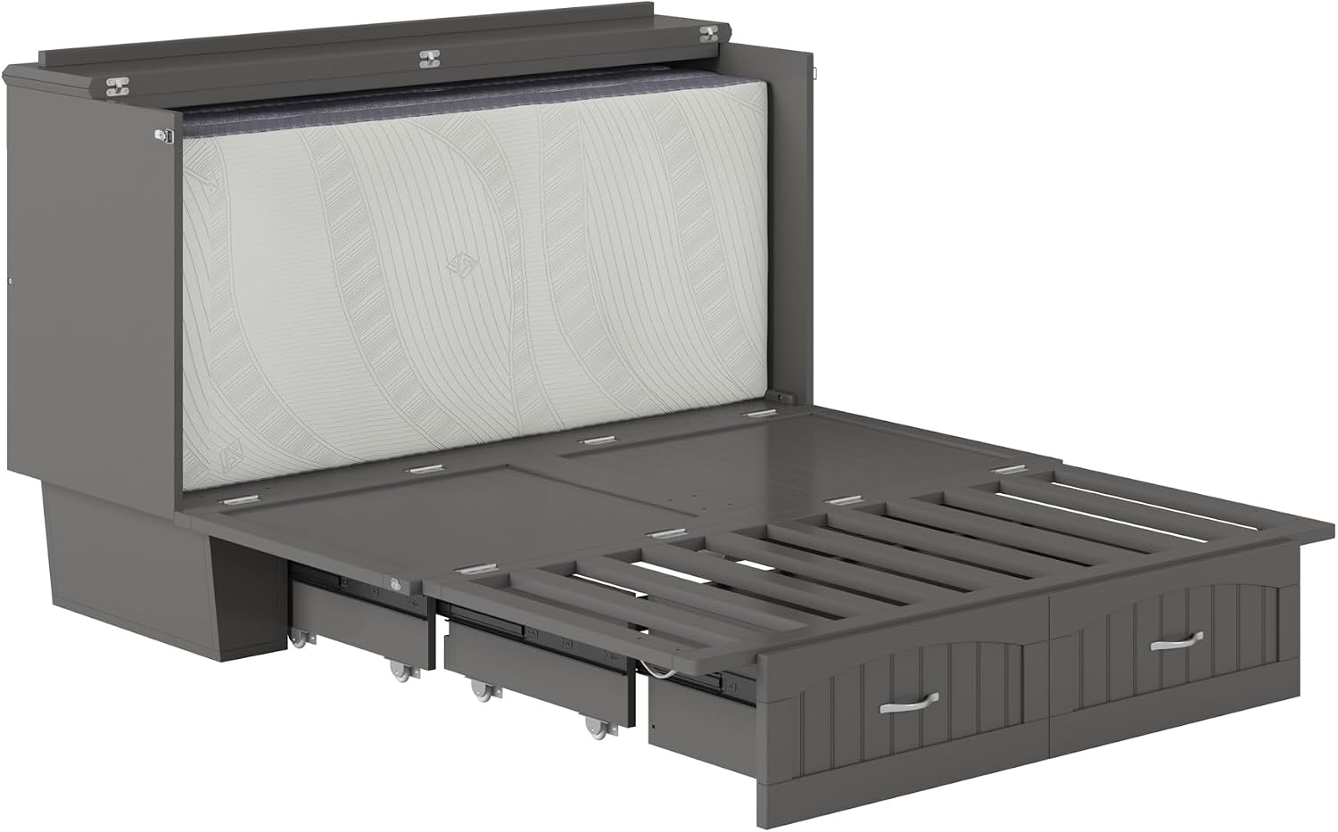 AFI, Nantucket Queen Murphy Bed Chest with Mattress, Storage Drawer and Built-In USB Charger, Grey